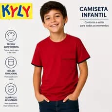 Camiseta Infantil Básica Manga Curta Com Bolso 100% Algodão Lisa  04 ao 16 Kyly 1001426