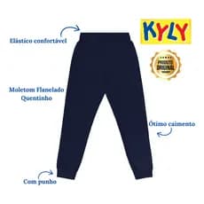 Calça Moleton Infantil Masculina Flanelada Com Punho 01 ao 16 Kyly