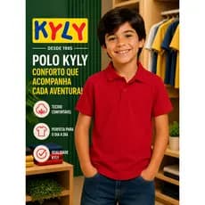 Camiseta Polo Infantil Menino 100% Algodão  Tamanhos 01 ao 16 Kyly 110393