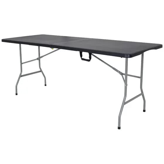 Mesa Dobrável Preta Vira Maleta Portátil Com Alça Camping Praia 180 Cm