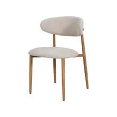 Cadeira de Jantar Estofada em Linho Base Metálica Amadeirada Moderna e Confortável