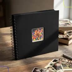 Caderno Álbum Scrapbook Livro Para Colar Fotos 24,5x22,5cm Capa Dura Folhas Pretas