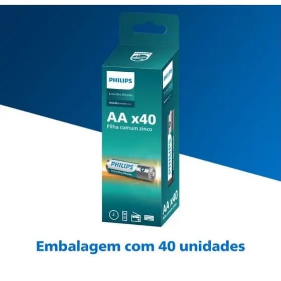 Pilha Zinco AA AAA Philips Bateria Carvão 2A  3A Pequena e Grande Tubo Kit Com 40 Unidades