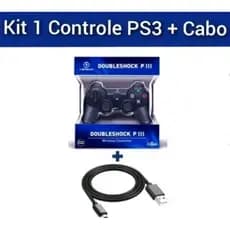 Kit Controles PS 3 Joy Sem Fio + Cabos V3 Carregador Compatível PC e Celular