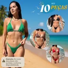Kit 10 Biquíni Feminino Alcinha Fina Marca de Fita Estilo Cortininha Moda Praia Verão Tendência