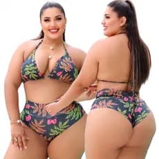 Biquini Feminino Plus Size Hot Pant Cortininha Afina Cintura Modela o Corpo Ótima Sustentação Efeito Empina Bumbum Lindo