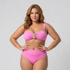 “Biquíni Rosa Plus Size e GG Cintura Alta Hot Pants entrada Bojo Sustentação para Seios Grandes Alça Reforçada Não Marca