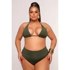 Biquíni Cortininha Plus Size e GG Com Bojo Calcinha Cintura Alta Conjunto Feminino Moda Praia Verão 2026 Modelo Corpo