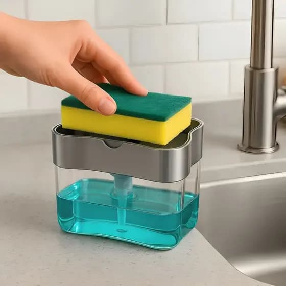 Dispensador Para Detergente Dispenser Sabao 2x1 Detergente Suporte Porta Bucha Esponja Limpeza Dispenser Detergente