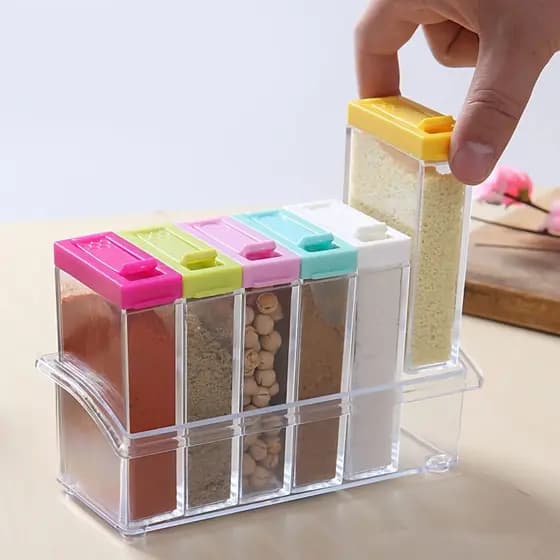 Kit 6 Porta Temperos Organizador De Condimentos Acrílico Colorido Pote De Temperos