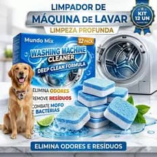 Pastilha Higieniza Purifica Lava Limpa Desinfeta Máquina de Lavar Roupas e Lava Louça Kit 12un
