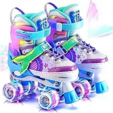 Patins Infantil Sereia 4 Rodas Com Luz De Led Top Patins + Kit ou Sem Kit Menina Menino Promoção