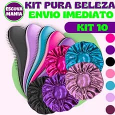 Kit Com 10 - Escovas Mágicas + 10 -Touca De Cetim - Pra cabelo - Anti Frizz - De Desembaraçar Cabelo