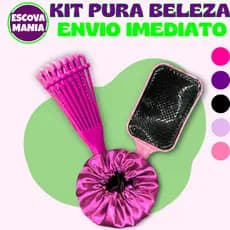 Kit Pura Beleza - 1 Escova Raquete + 1 Escova Polvo + Toca De Cetim Dupla Face - Anti Frizz - De Desembaraçar Cabelo