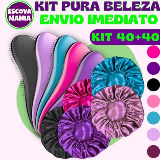 Kit Com 40 - Escovas Mágicas + 40 Touca De Cetim - Pra cabelo - Anti Frizz - De Desembaraçar Cabelo