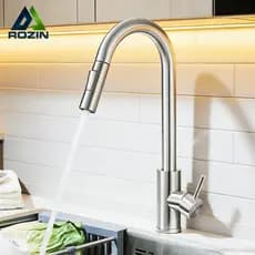 Torneira Cozinha Bancada Gourmet Extensível Misturador Inox e Bico Dupla Função,Prata/Escovado/Ouro