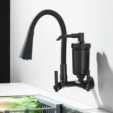 Torneira Gourmet Com Filtro Cozinha Luxo Parede Com Bocal Flexível 1/4 De Volta