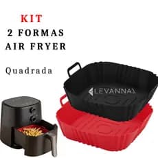Kit 2 Forma Quadrada Silicone 21cm Air Fryer Grande Universal Reforçada Antiaderente Reutilizável