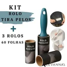 Kit Rolo Adesivo Tira Pelo Roupa Fiapo + 3 Refil 60 Folhas Tira Pó