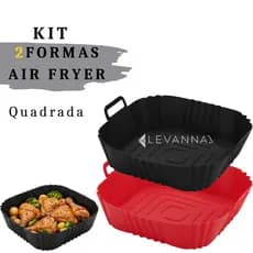 Kit 2 Forma Quadrada Silicone Air Fryer 21cm Grande Universal Reforçada Antiaderente Reutilizável