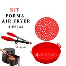 Kit Forma Silicone Redonda Air Fryer + Tapete  22cm + Pegador Alimentos Antiaderente Reutilizável