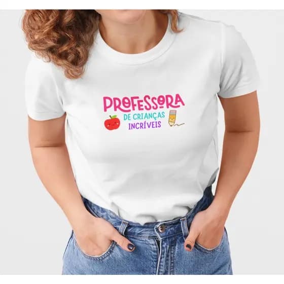 Camiseta Feminina Professora de Crianças Incríveis 100% Algodão Confortável, Moda Casual