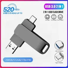 2 Em 1 Tipo-C Flash Drive  512GB 1TB 2TB Unidade De Metal De Alta Velocidade U Stick Para SmartP