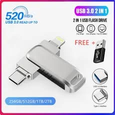 Unidade Flash USB 3.0 1 Tb 2 Tipo-C Pendrive Stick Para iPhone iPad/Lightning 3IN1 Drive