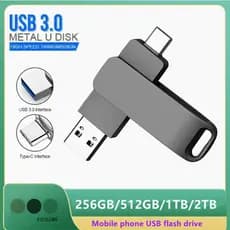 2 Em 1 Tipo-C Flash Drive 64GB 128GB 256GB 512GB 1TB 2TB Unidade De Metal De Alta Velocidade U Stick Para SmartP
