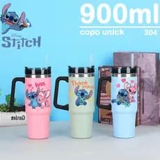 Caneca Stitch Térmica Inox 900ML Garrafa Térmica Inoxidável com tampa e canudo HAPPY VOLE