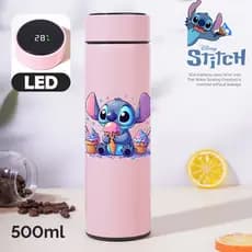 Garrafa stitch Infantil Presente térmica inox termometro digital led 500ml