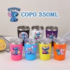 Mini Copo Infantil Stitch Aço Inox térmico com tampa Acrílico 350ML