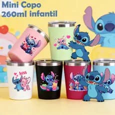 Mini Copo Stitch Inox térmico com tampa Acrílico 260ML infantil
