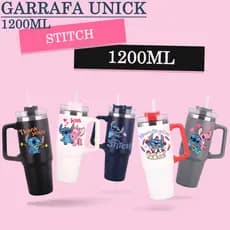 Caneca Stitch Térmica Inox 1200ML Térmica Inoxidável com tampa e canudo Dino copo