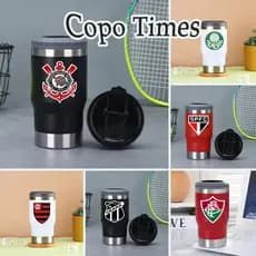 Copo Térmico Times Porta Latinha Aço Inox Com Tampa Dupla Cerveja 420ml