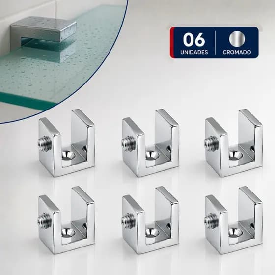 Suporte Prateleira De Vidro 6mm Cromado 1 Furo Kit Com 6 Unidades