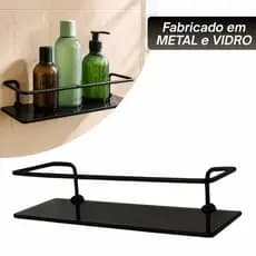 Porta Shampoo Reto Preto Fosco com Vidro Fumê Banheiro Luxo Modelo Veneza
