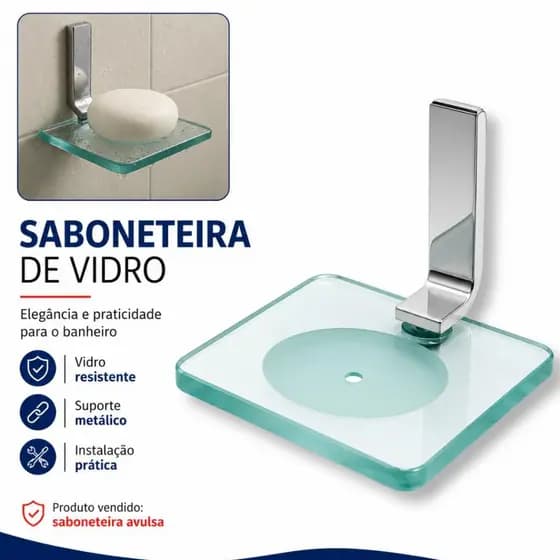 Porta Sabonete De Parede Semi Luxo Em Vidro E Alumínio Para Banheiro Moderno