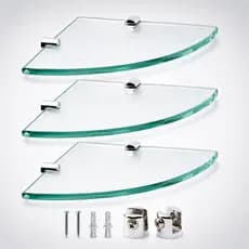 Kit Prateleira Vidro Canto 3 Peças 20x20cm Suporte Fenda Banheiro Cozinha Organização