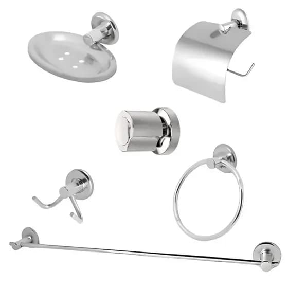 Kit Acabamento Registro Deca C40 Cromado com Kit Acessórios Banheiro Veneza