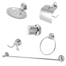 Kit Acabamento Registro Deca C40 Cromado com Kit Acessórios Banheiro Veneza