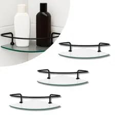 Porta Shampoo Canto Preto Kit Com 3 Prateleiras De Vidro Para Box Banheiro