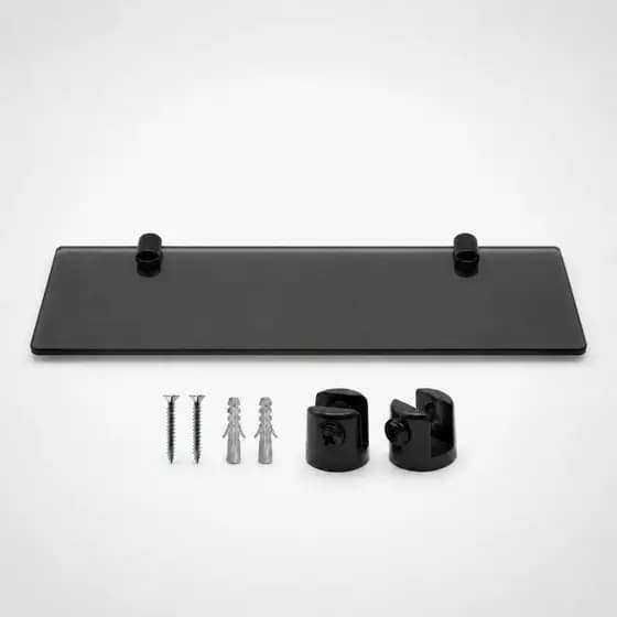 Prateleira de Vidro Fumê 30x10cm Com Suporte Preto Organizador Banheiro Luxo