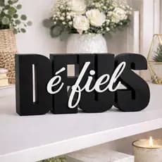Letreiro Deus é Fiel Decorativo 3D Escultura Cristã  Fé e Inspiração para Sala, Quarto e Escritório