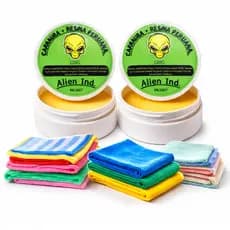 Kit 2 Ceras Alien Lataria com 2 Flanelas Especiais para Polimento Verniz Queimado Riscos Carnaúba