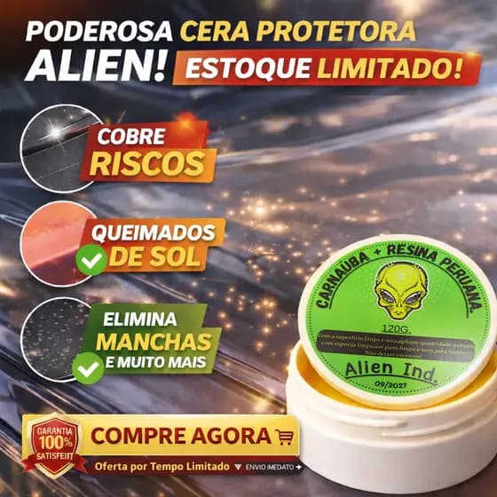Cera Alien Automotiva Alien Ind. Efeito Cerâmico Recupera Pintura Queimada Elimina Manchas Brilho Espelhado