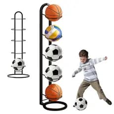 Suporte para armazenamento de bolas de basquete, material todo em metal, economiza espaço