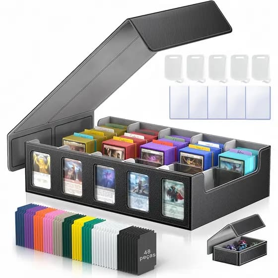 Caixa Organizadora de Cartas Pokémon e MTG, Couro PU Impermeável e Interior de Flanela