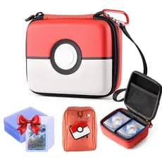 Estojo Pokébola Rígido Para Cartas Pokémon + 10 Capas Rígidas Azuis 35PT Com Mosquetão