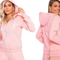 Blusa de frio  Feminina Moletom com Capuz Ziper, com Flanelado.